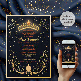Guld Blommigt Krona Quinceañera Party Inbjudningar