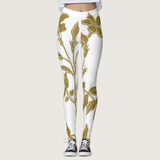 Guld Blommigt Leggings