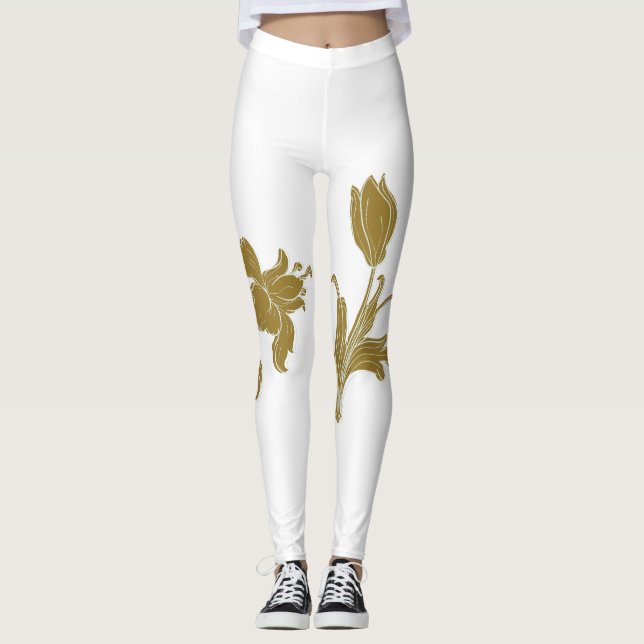 Guld Blommigt Leggings (Framsida)