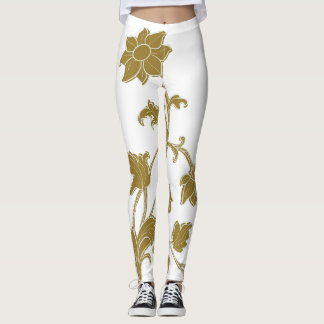 Guld Blommigt Leggings