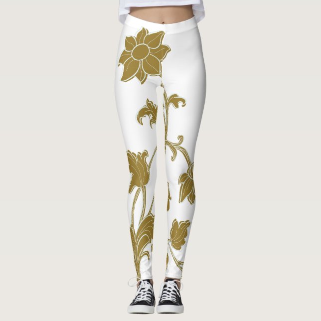 Guld Blommigt Leggings (Framsida)