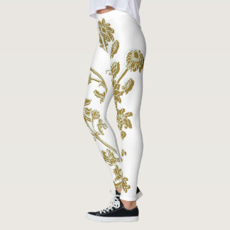 Guld Blommigt Leggings
