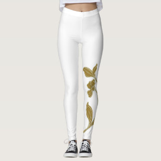 Guld Blommigt Leggings