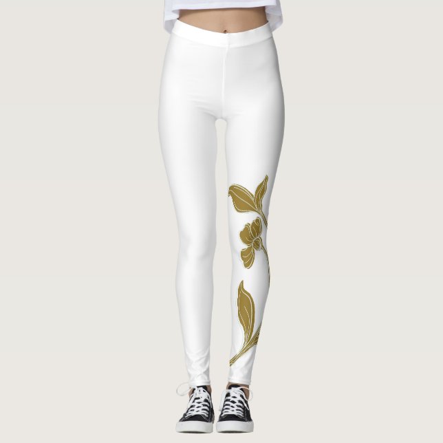 Guld Blommigt Leggings (Framsida)