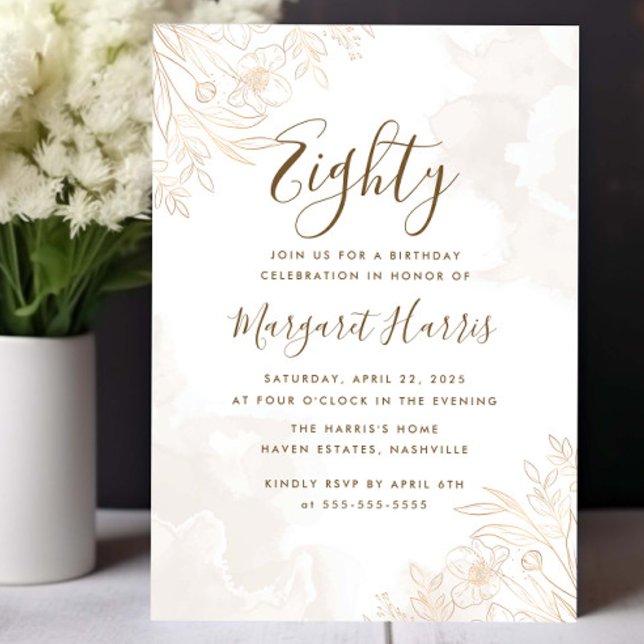 Guld Blommigt Löv Gräns 80:e årsdagen av Inbjudningar (Skapare uppladdad)