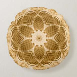 Guld Blommigt Mandala Pillow Rund Kudde