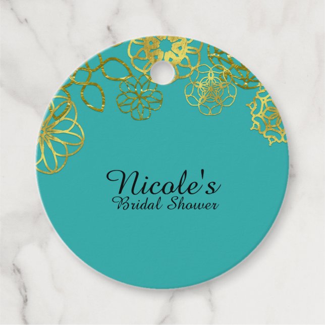 Guld Blommigt Mandalas Bröllop Möhippa Party Gåvor Etiketter (Framsida)