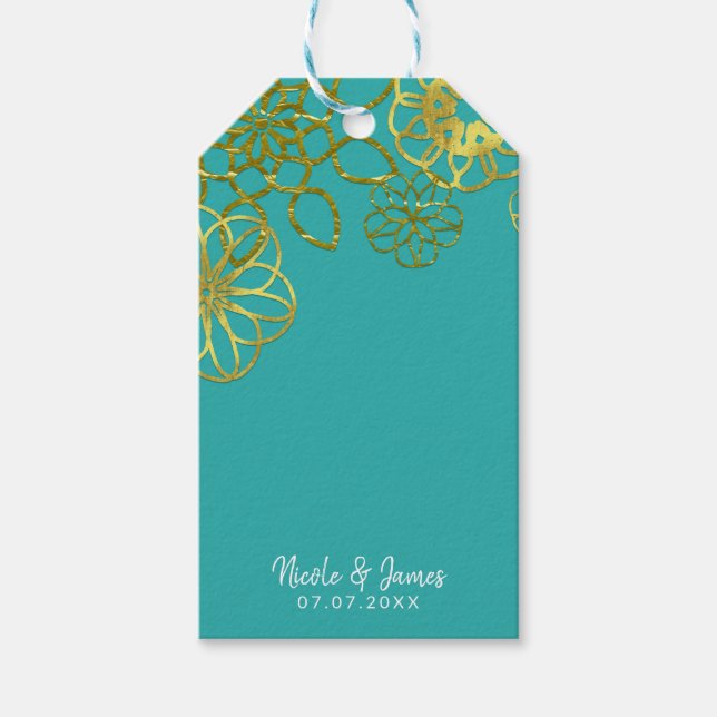 Guld Blommigt Mandalas Bröllop Möhippa Party Presentetikett (Framsidan)