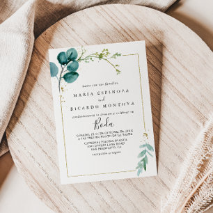 Guld Blommigt med Tropical Greenery Spanska Bröllo Inbjudningar