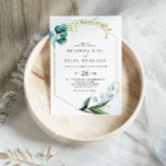 Guld Blommigt med Tropical Grey Avslappnad Bröllop Inbjudningar<br><div class="desc">Den här guld-blommigten med en inbjudan till ett bröllop med tropisk avslappnad är perfekt för ett målbröllop. Konstruktionen har främst hand- målad vattenfärgad grönt blad i förening med blommor från guld,  och lägger till en elegant geometrisk ram.</div>