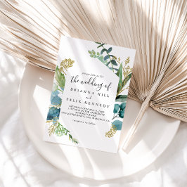 Guld Blommigt med tropisk grej Bröllop Inbjudningar