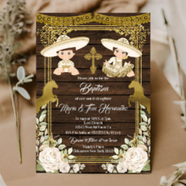 Guld Blommigt, mexikansk baptism, inbjudan till Fi