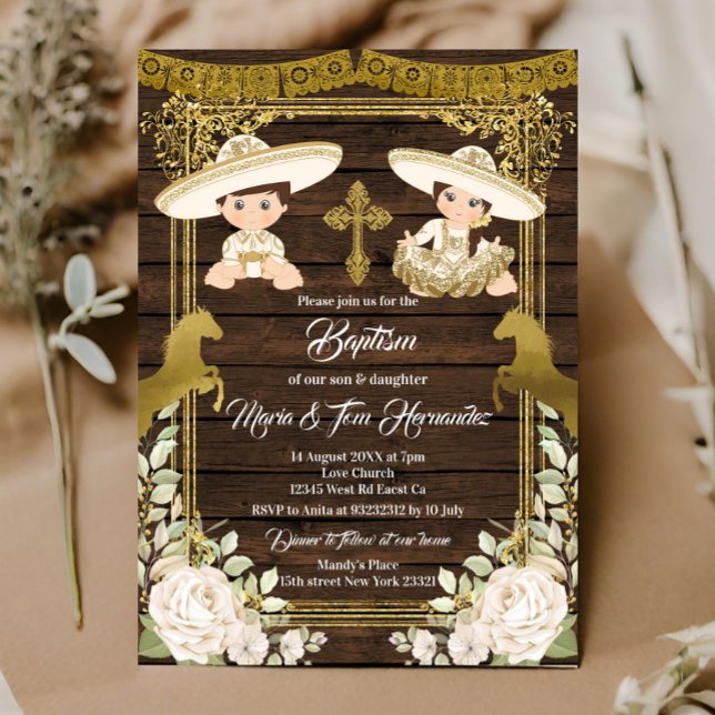 Guld Blommigt, mexikansk baptism, inbjudan till Fi (Skapare uppladdad)