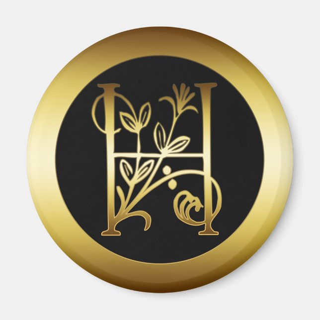 GULD BLOMMIGT MONOGRAM BREV H MAGNET (Framsidan)