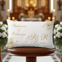 Guld Blommigt Monogram Bröllop Gift Dekorativ kudd