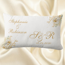 Guld Blommigt Monogram Bröllop Gift Dekorativ kudd