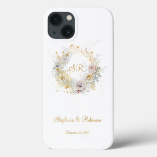 Guld Blommigt Monogram Logotyp Bröllop Gift