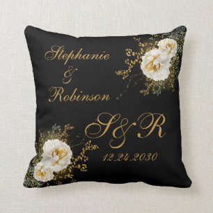Guld Blommigt Monogram Logotyp på gåvan från Svart Kudde