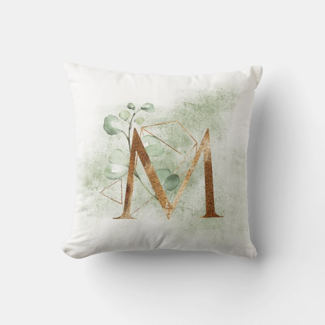 Guld Blommigt Monogram M Pillow Kudde (Framsida)