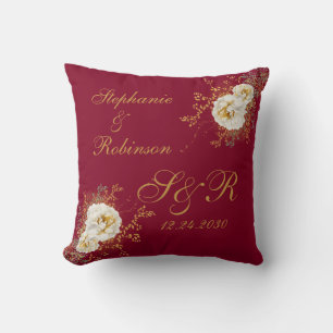 Guld Blommigt Monogram om gåvan från Burgundy Bröl Kudde