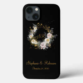 Guld Blommigt Monogram på gåvan från Svarta Bröllo