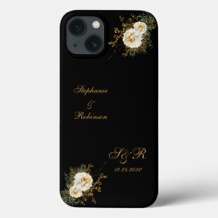 Guld Blommigt Monogram på Svarta Bröllop