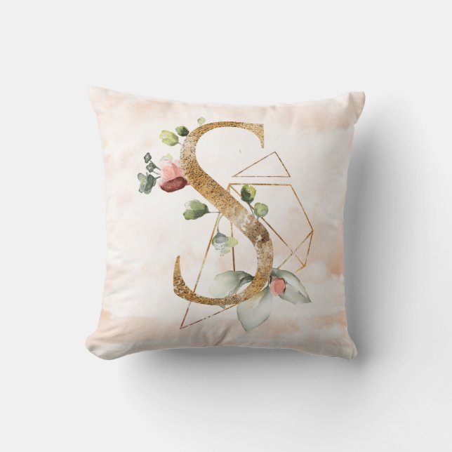Guld Blommigt Monogram S Pillow Kudde (Framsida)