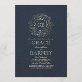 Guld Blommigt Monogram Vintage Rehearsal Dinner Inbjudningar