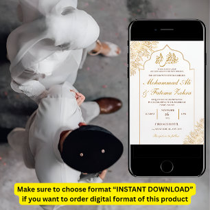 Guld Blommigt Mosque Elegance Muslim Bröllop Nikah Inbjudningar