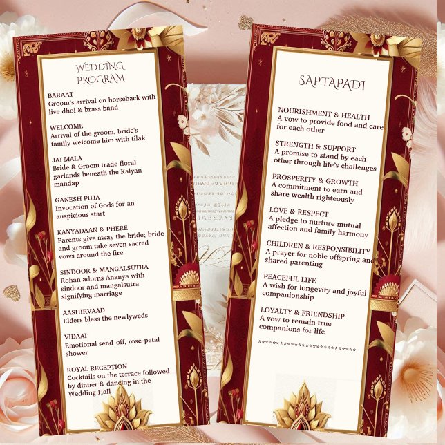 Guld Blommigt Motif Ornate Asymmetric Indian Bröll Program (Gold Floral Motif Ornate Asymmetric Indian Wedding Program)