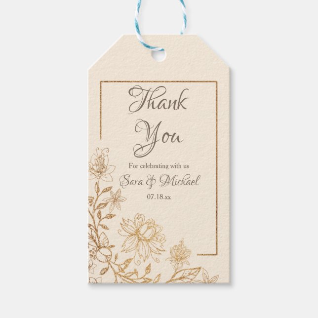 Guld Blommigt Mourish Tacks Märkre Presentetikett (Framsidan)