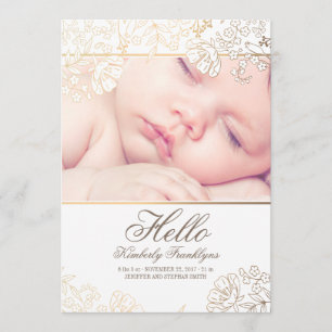 Guld Blommigt Nyfödda Baby födelsemeddelandet om f Meddelande