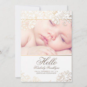 Guld Blommigt Nyfödda Baby födelsemeddelandet om f Meddelande