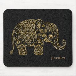 Guld Blommigt paisley Elephant Illustration Musmatta
