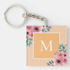 Guld | Blommigt Photo Monogram-Nyckelring