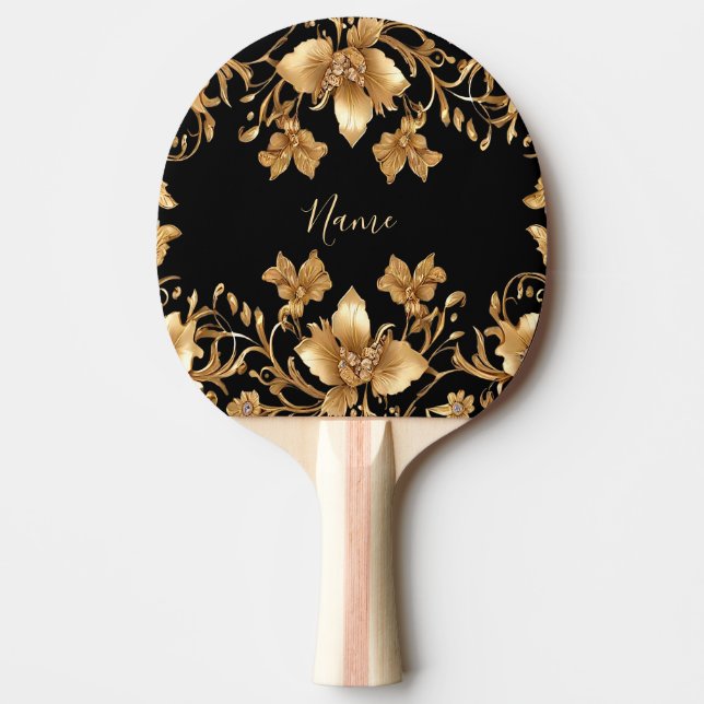 Guld Blommigt Ping Pong Paddle Pingisracket (Framsidan)