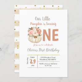 Guld Blommigt Pumpkin Turning 1 Birthday-inbjudan Inbjudningar