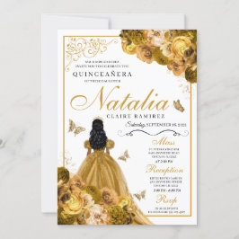 Guld Blommigt Quinceanera Birthday-inbjudan Inbjudningar