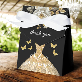 Guld Blommigt Quinceañera Butterflies Presentaskar
