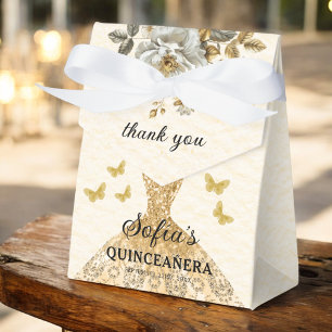Guld Blommigt Quinceañera Butterflies Presentaskar