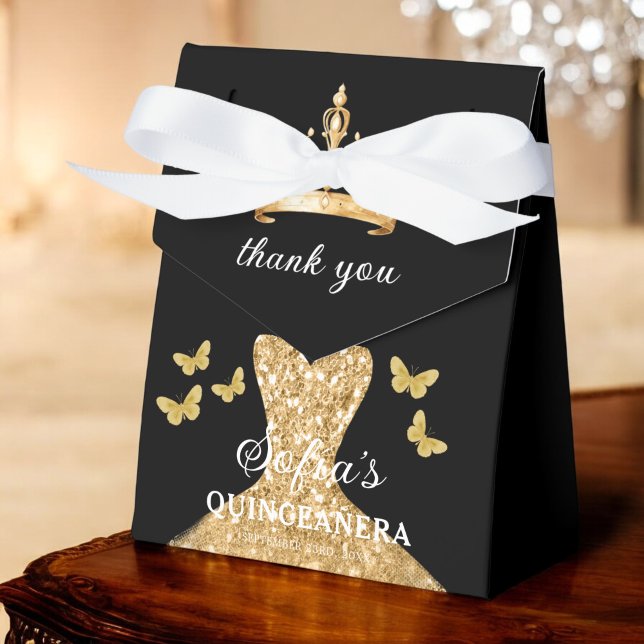 Guld Blommigt Quinceañera Butterflies Presentaskar (Skapare uppladdad)