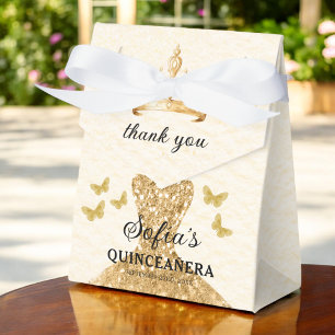 Guld Blommigt Quinceañera Butterflies Presentaskar