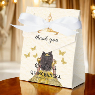Guld Blommigt Quinceañera Butterflies Presentaskar