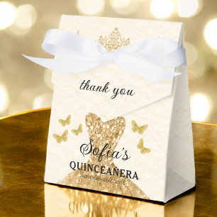 Guld Blommigt Quinceañera Butterflies Presentaskar
