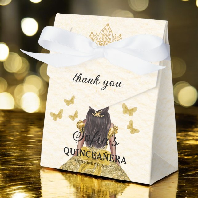 Guld Blommigt Quinceañera Butterflies Presentaskar (Skapare uppladdad)