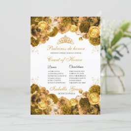 Guld Blommigt Quinceanera Court of Honor Inbjudningar