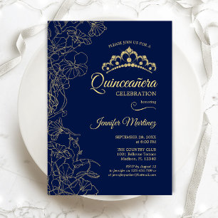 Guld Blommigt Quinceanera Party Inbjudningar