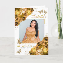 Guld Blommigt Quinceanera Tiara Butterflies