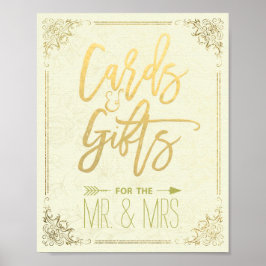 Guld Blommigt Ram Cards Gifts Bröllop Sign Poster