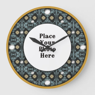 Guld Blommigt Ram din muspekarklås för foto Stor Klocka